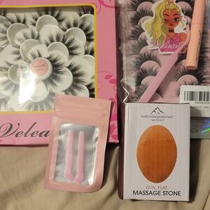 Pink Eyelash Set with Tools and Massage Stone